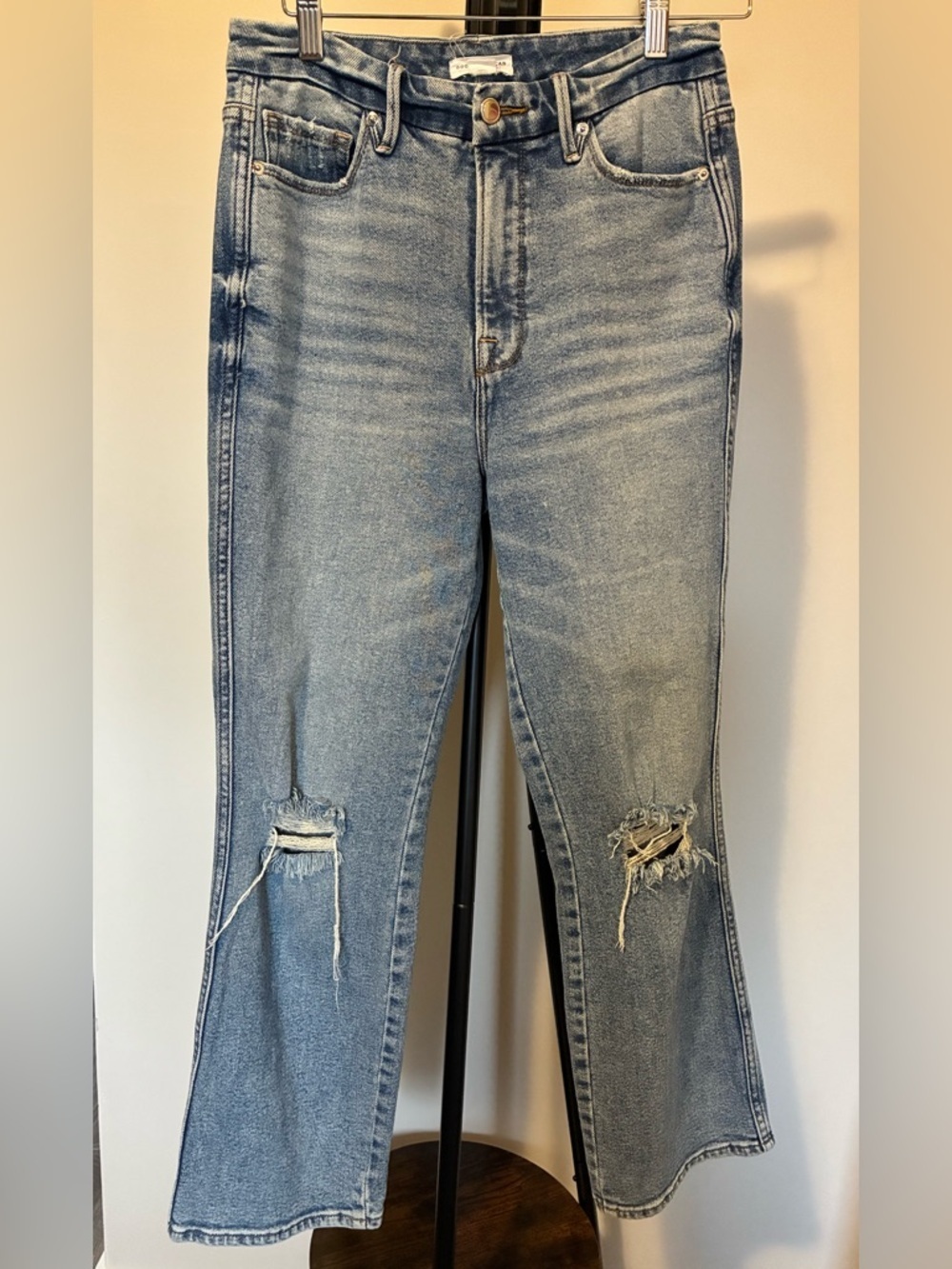 Good American Light Wash Straight Leg Distressed Jeans